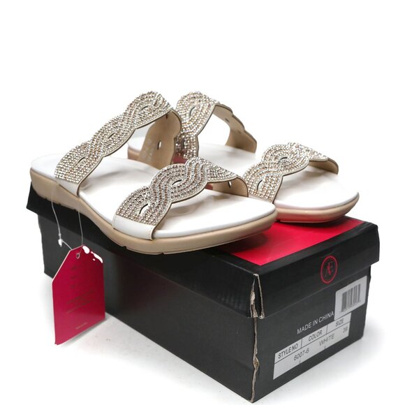 AE Rhinestone Glitter Slide Sandals Duo Band White Gold Silver Bling Festival - Picture 4 of 9